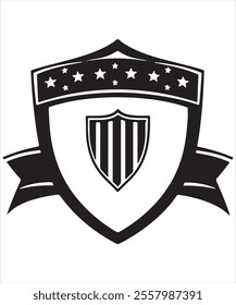 Black Shield with a Star and Elegant Ribbon Vector
