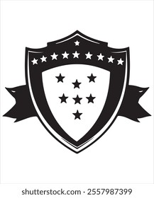 Black Shield with a Star and Elegant Ribbon Vector
