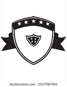 Black Shield with a Star and Elegant Ribbon Vector
