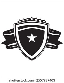 Black Shield with a Star and Elegant Ribbon Vector
