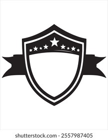 Black Shield with a Star and Elegant Ribbon Vector
