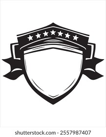 Black Shield with a Star and Elegant Ribbon Vector
