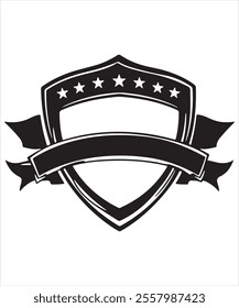 Black Shield with a Star and Elegant Ribbon Vector
