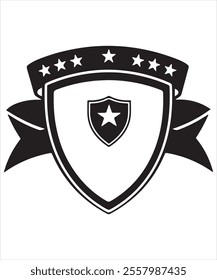Black Shield with a Star and Elegant Ribbon Vector

