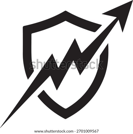Black shield with upward trending lightning bolt arrow growth