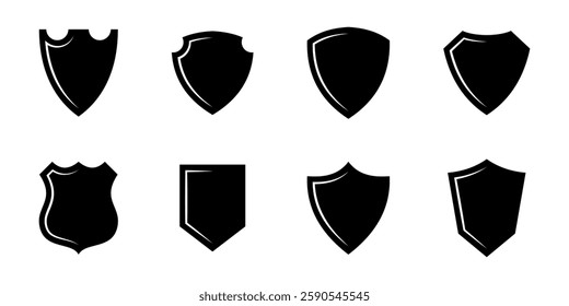 Black Shield Vector Icon Set with Minimalist Design