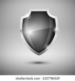 Black Shield. Vector illustration icon of glossy glass rpotection symbol