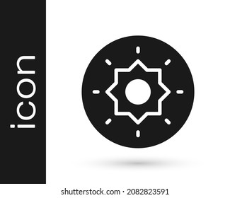 Black Shield viking icon isolated on white background. Round wooden shield. Security, safety, protection, privacy, guard concept.  Vector