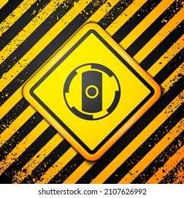 Black Shield viking icon isolated on yellow background. Round wooden shield. Security, safety, protection, privacy, guard concept. Warning sign. Vector