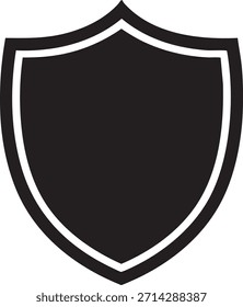A black shield with a white border and a pointed on a white background