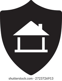 Schwarzes Schild mit weißem Haus und Kamin Symbol für den Schutz der Wohnung