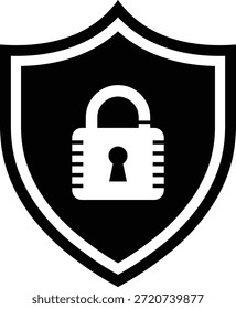 Escudo negro con candado blanco y cerradura para protección de seguridad