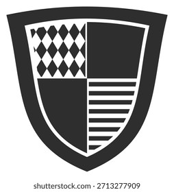 Un escudo negro con una franja blanca y un patrón de diamantes