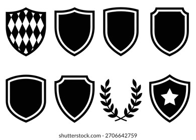 Escudos negros y emblema de corona de laurel