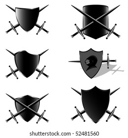 Black shields   swords  Vector illustration