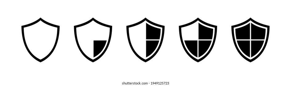 Juego de iconos vectoriales de escudos negros. Plantillas de escudos heráldicos negros vintage. Colección de escudos vectores. Símbolo de protección. Logo de seguridad. Defensa, seguridad, guardia, símbolos seguros. Gráfico vectorial. EPS 10