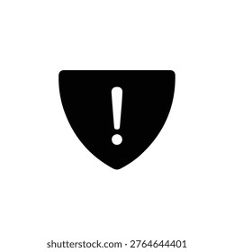 A black shield-shaped icon with a white exclamation mark, indicating warning or caution, set against a plain white background.