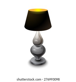 Black shining table-lamp with metal stem on white background vector illustration