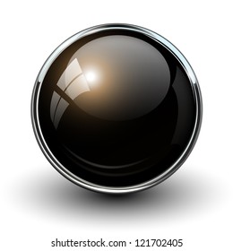 Black shiny button with metallic elements, vector design for website.