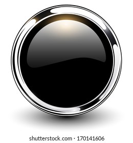 Black shiny button with metallic elements, vector design.