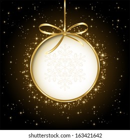 Black Shiny Christmas Background With Bauble, Illustration. 