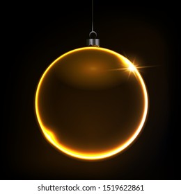 Black shiny Christmas background with gold color bauble, illustration.