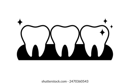 Black shiny clean teeth on gum dental icon flat vector design