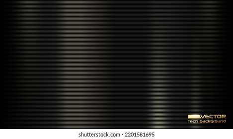 Black Shiny Metal Horizontal Straight Line Background. Plastic Texture Pattern Background. Vector Compressed Dark Enamel Spring Banner With Reflected Color Highlight