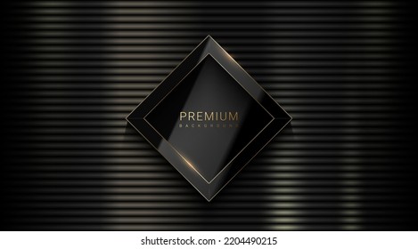 Black Shiny Metal Horizontal Straight Line Background With Vector Rhombus Glossy Luxury Black And Golden Edge Line Logo Frame. Dark Enamel Texture, Textured Pattern Background