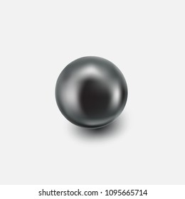 Black shiny sea pearl. Spherical beautiful 3D orb with transparent glares and highlights. Jewelry gemstones. Isolated vector illustration on white background.