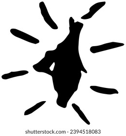 Black shiny spark with rays of light. Single vector doodle isolated on transparent background. Grunge hand-drawn rough icon