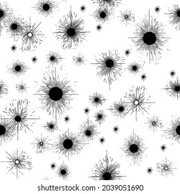 Black shiny stars seamless vector pattern on white background.