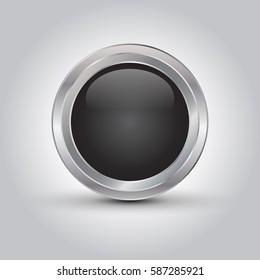 black shiny web button or background with shadow on grey gradient background, vector illustration