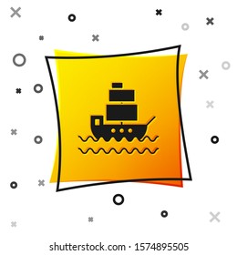Black Ship icon isolated on white background. Yellow square button. Vector Illustration