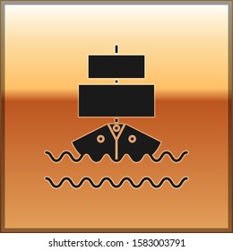 Black Ship icon isolated on gold background.  Vector Illustration