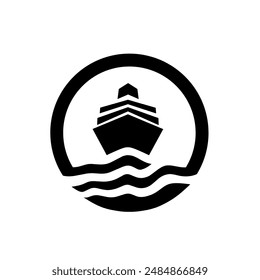 Black ship icon. Vector illustration of a black ship with simple details, ideal for logos or other graphic designs, on a white background.