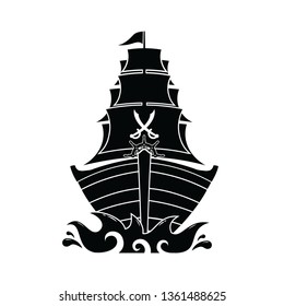 Black Ship Logo for Symbol of Pirate and Entertaiment