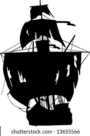 Black ship of pirates.