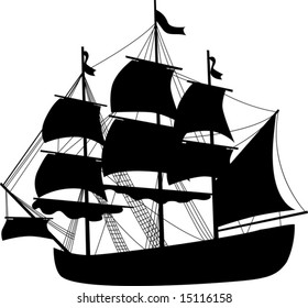 Black ship of pirates. Vector illustration.