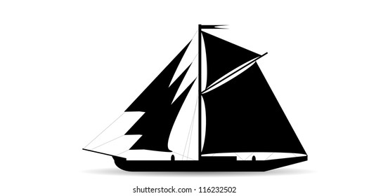 Black ship silhouette on white background