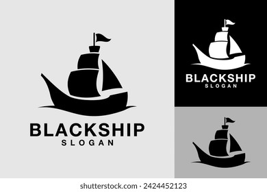 Black Ship Silhouette Sailing Logo Design