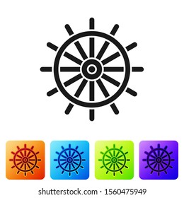 Black Ship steering wheel icon isolated on white background. Set icons in color square buttons. Vector Illustration