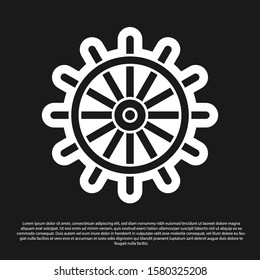 Black Ship steering wheel icon isolated on black background.  Vector Illustration