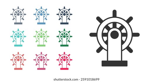 Black Ship steering wheel icon isolated on white background. Set icons colorful. Vector