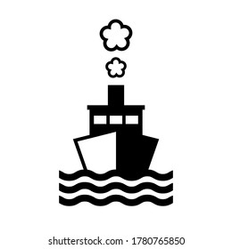 Black ship vector icon on white background, isolated object