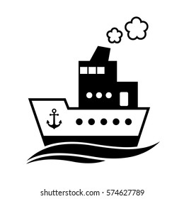 Black ship vector icon on white background, isolated object