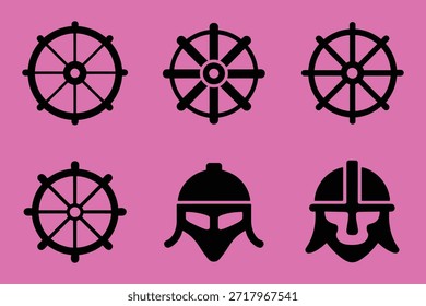 Black ship wheels and helmets on pink steering wheel