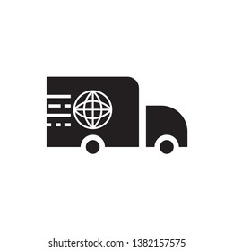 black shipping icon, delivery vector symbol sig, with global image