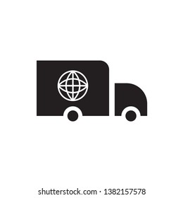 black shipping icon, delivery vector symbol sig, with global image