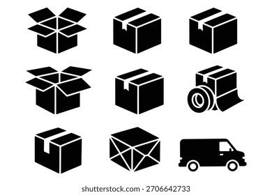 Iconos de envío negro caja abierta caja cerrada